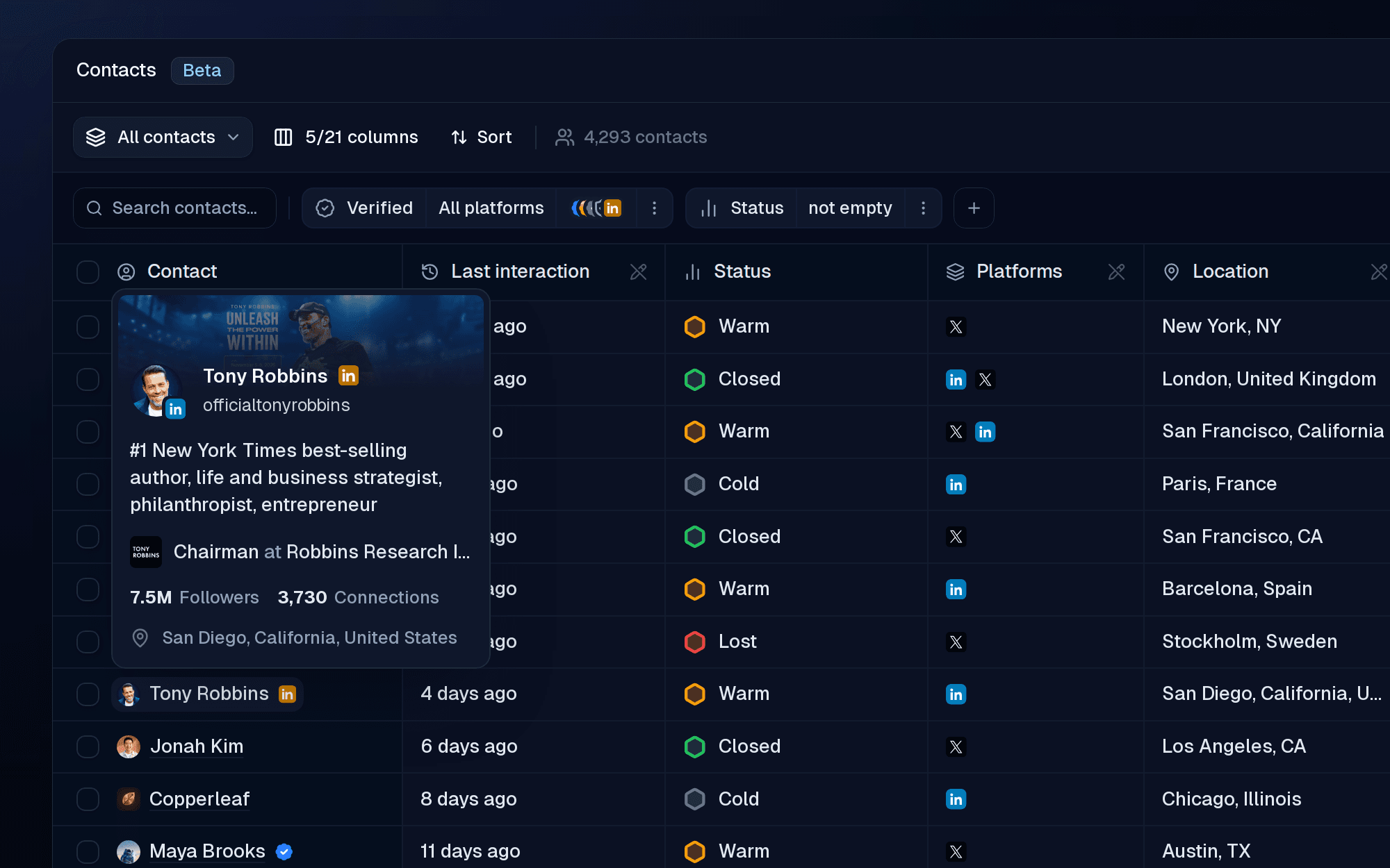Contacts page