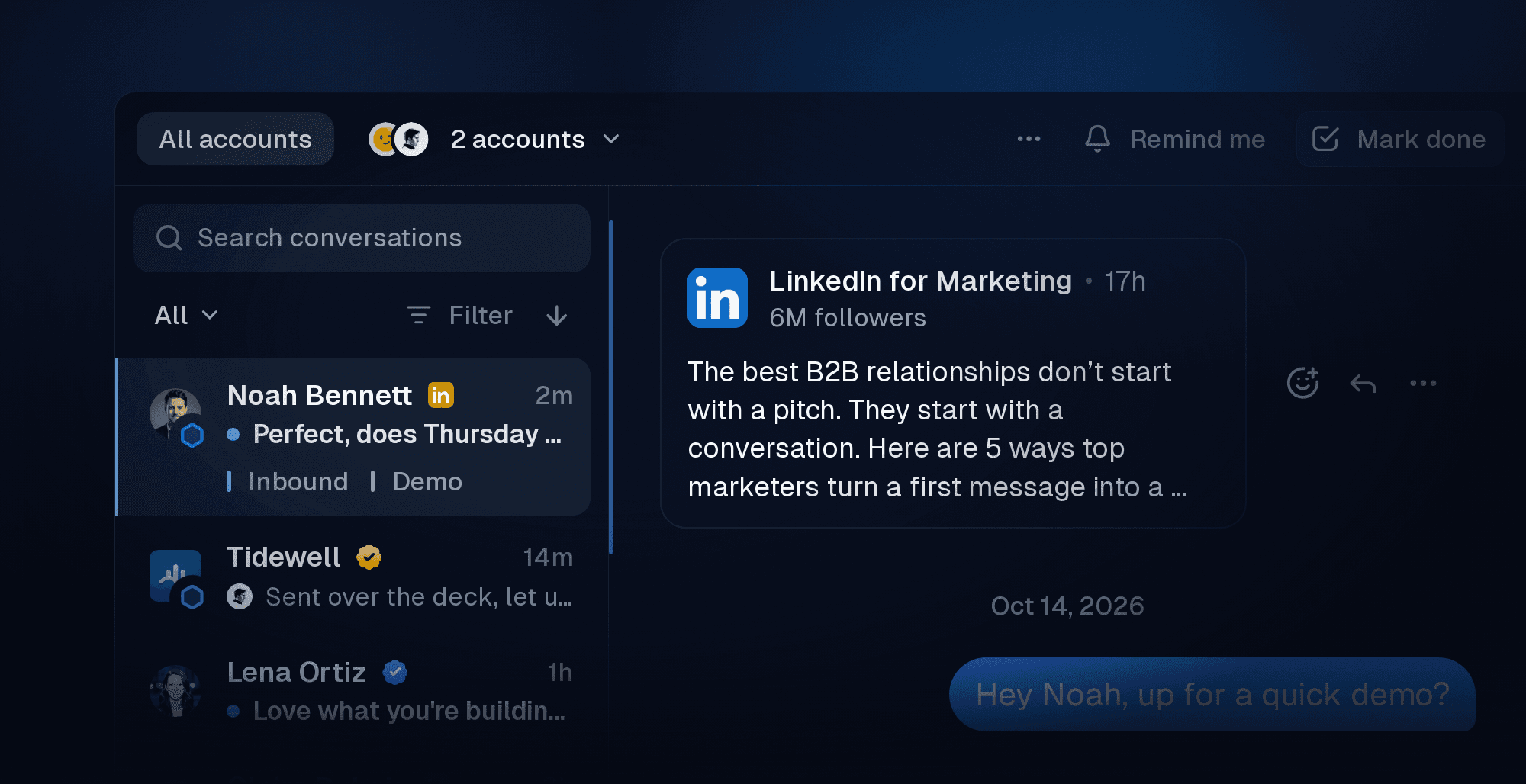 LinkedIn and X conversations side by side in Inboxapp