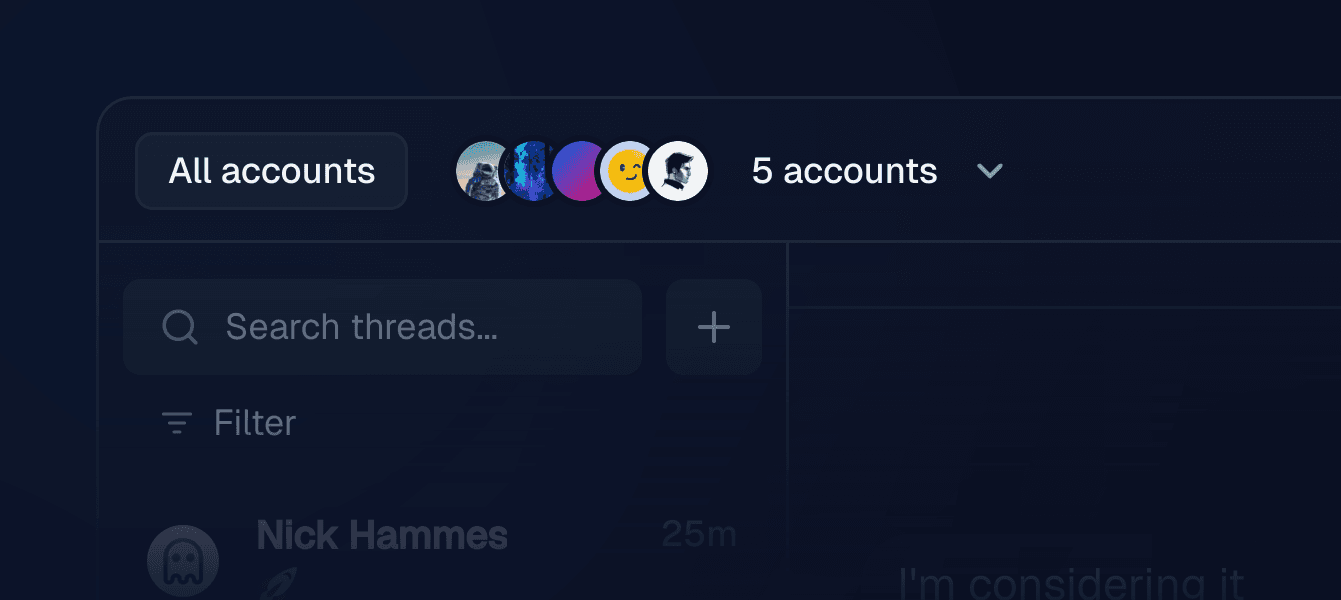 Unified inbox view showing multiple accounts in a single interface